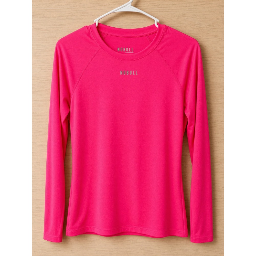 NOBULL Womens Hot Pink Long Sleeve Performance Training Tee Raglan Shirt Size S